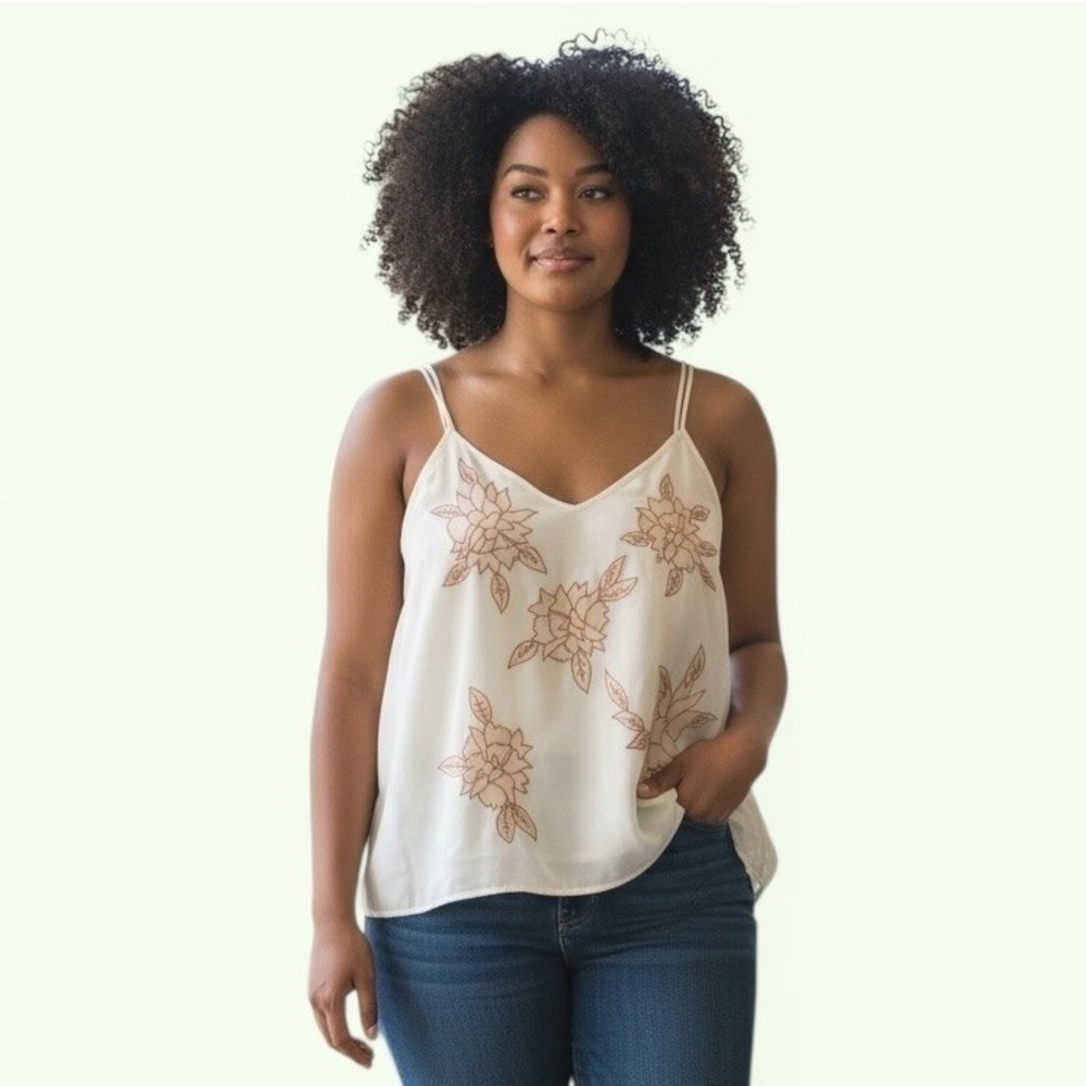 Next Womens‎ White Floral Embroidered Camisole V-Neck Flowy Top Size UK 20